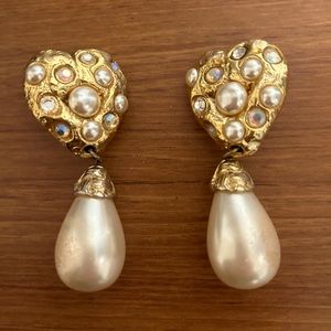 Gold & Pearl Tear Drop Earrings